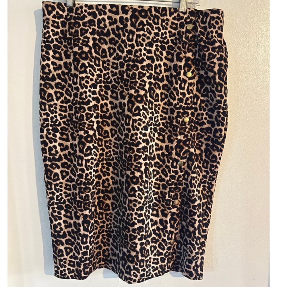 Bold Elements Pencil Skirt XL Brown leapord animal Print mob wife Y2K chic glam